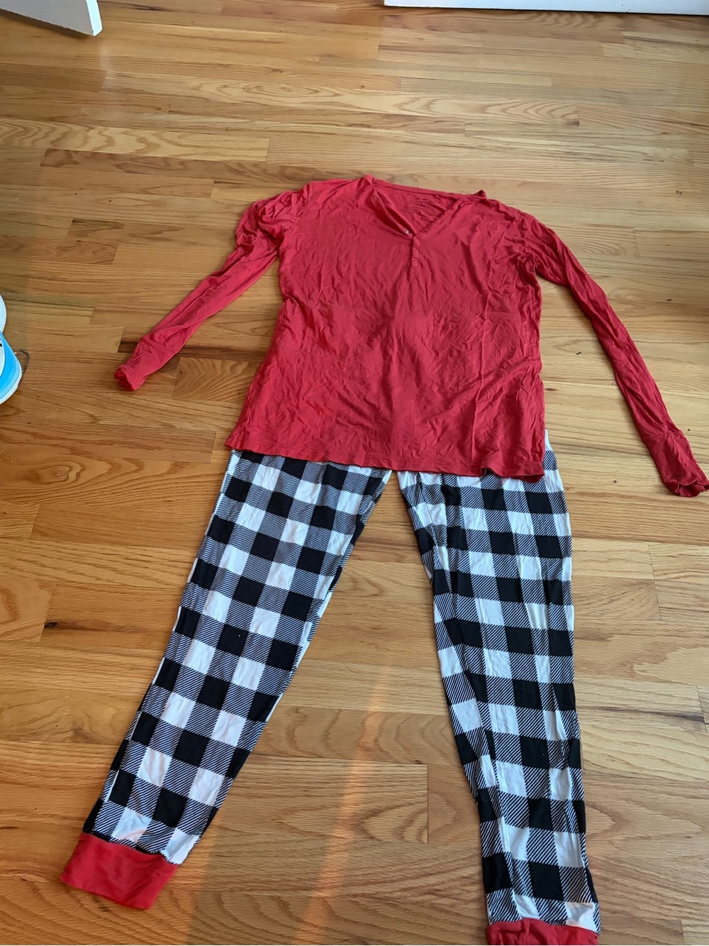 Little Sleepies Red Long-Sleeve Top and Black/White Buffalo Check Pajama Set